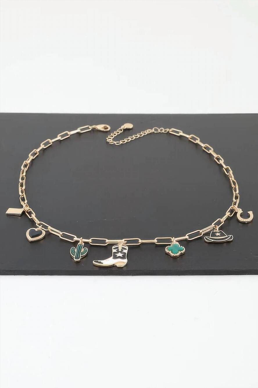 NEW SESSORI women's western multi charm necklace in gold